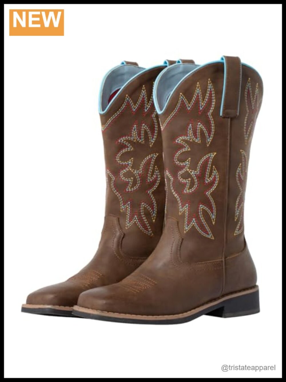 Women's Wide Calf Cowgirl Boots Square Toe Embroidered PU Leather Western